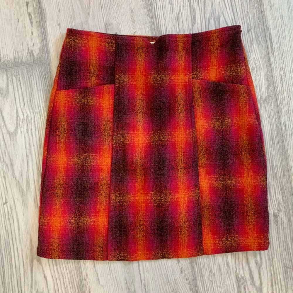 Plaid mini skirt fall autumn cozy vintage mod retro orange